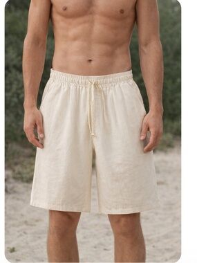 AMAZON Cream Linen Elasticized Waist Shorts Size 2XL NWOT